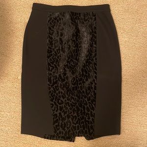 Ann Loft size 2 pencil skirt. Velvet leopard detail.